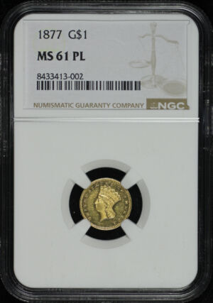 Obverse of this 1877 Gold Dollar Type 3 NGC MS-61 PL