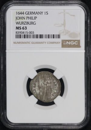 Obverse of this 1644 German States Silver John Philip of Schönborn 1 Schilling KM#130 NGC MS-63