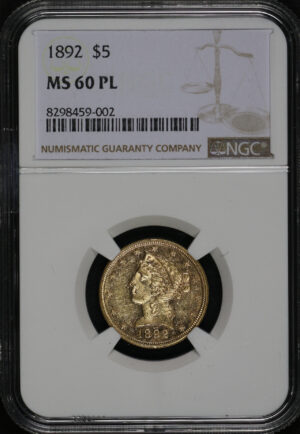 Obverse of this 1892 Liberty Head $5 NGC MS-60 PL