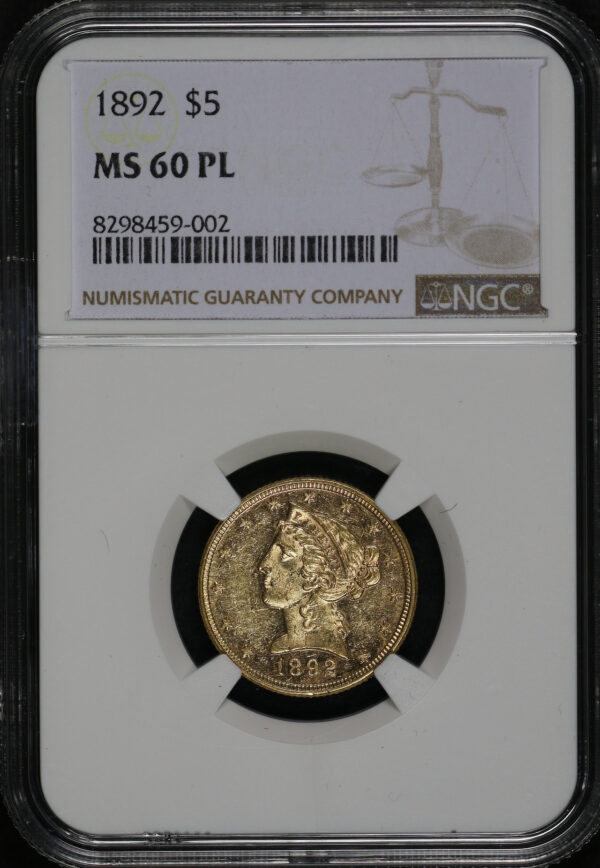 Obverse of this 1892 Liberty Head $5 NGC MS-60 PL