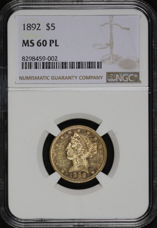 Reverse of this 1892 Liberty Head $5 NGC MS-60 PL