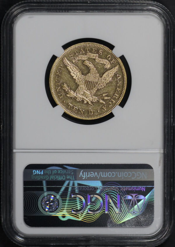 Reverse of this 1869 Liberty Head $10 NGC AU-58+ PL
