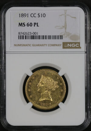 Obverse of this 1891-CC Liberty Head $10 NGC MS-60 PL