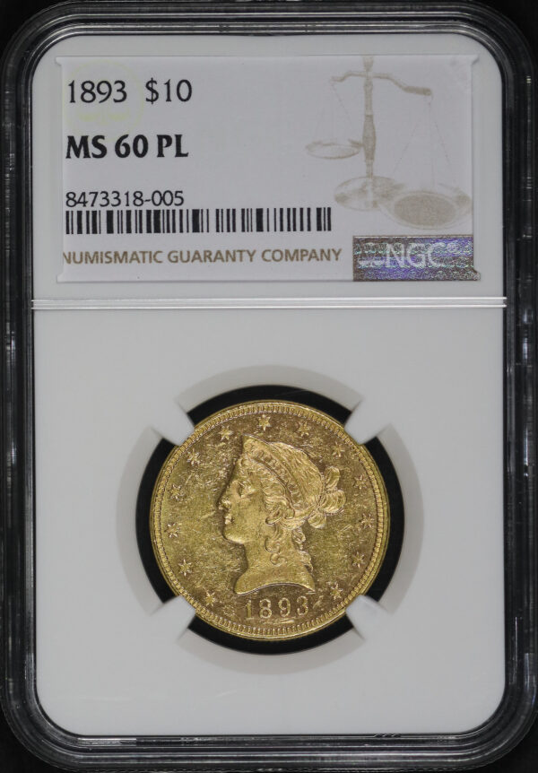 Obverse of this 1893 Liberty Head $10 NGC MS-60 PL