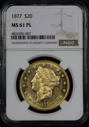 Obverse of this 1877 Liberty Head $20 Type 3 NGC MS-61 PL