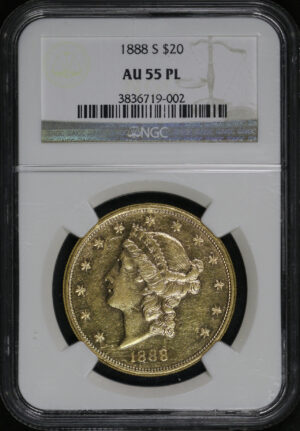 Obverse of this 1888-S Liberty Head $20 Type 3 NGC AU-55 PL