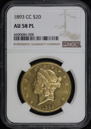 Obverse of this 1893-CC Liberty Head $20 Type 3 NGC AU-58 PL