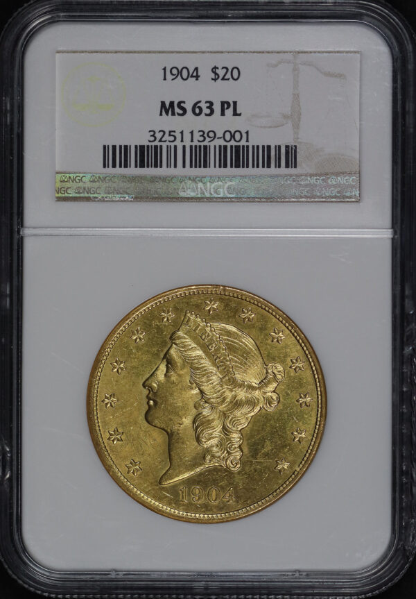 Obverse of this 1904 Liberty Head $20 Type 3 NGC MS-63 PL