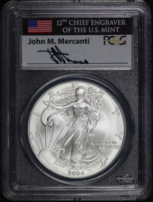 Obverse of this 2004 Silver Eagle PCGS MS-70 John M. Mercanti Signature First Strike