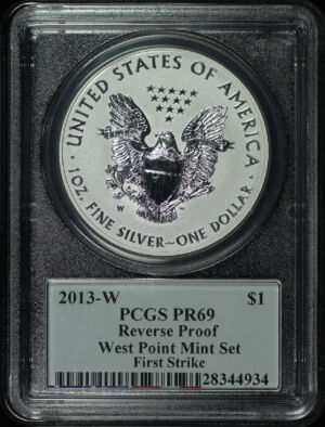 Obverse of this 2013-W Silver Eagle PCGS PR-69 Reverse Proof First Strike Edmund C. Moy Signature Label
