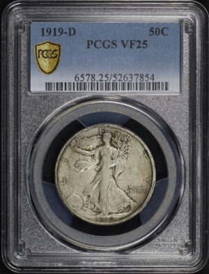Obverse of this 1919-D Walking Liberty Half Dollar PCGS VF-25