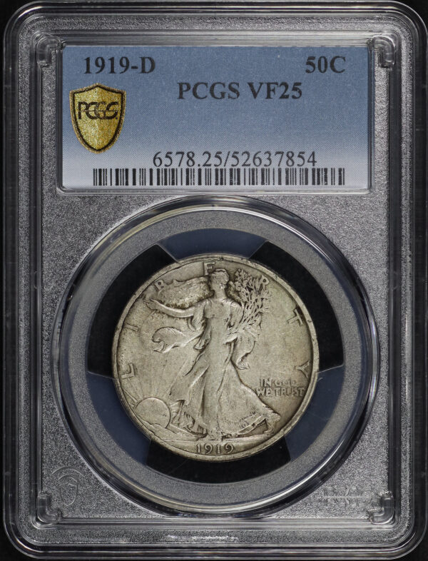 Obverse of this 1919-D Walking Liberty Half Dollar PCGS VF-25