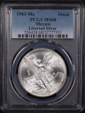 Obverse of this 1983-Mo Mexico Silver Libertad Onza PCGS MS-68