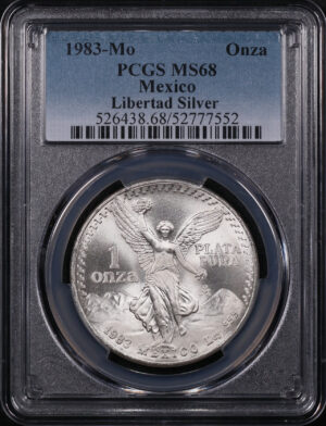 Obverse of this 1983-Mo Mexico Silver Libertad Onza PCGS MS-68