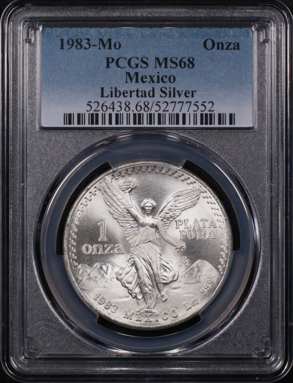 Obverse of this 1983-Mo Mexico Silver Libertad Onza PCGS MS-68