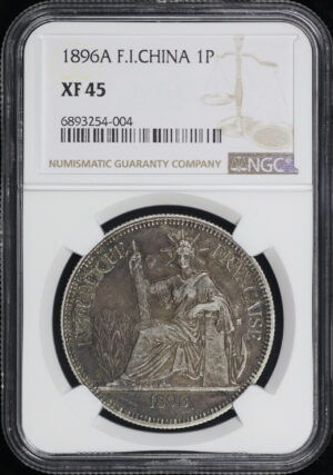 Obverse of this 1896A French Indo-China Silver 1 Piastre NGC XF-45