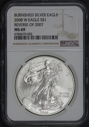 Obverse of this 2008-W Reverse of 2007 Burnished Silver Eagle NGC MS-69