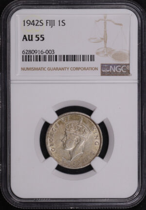 Obverse of this 1942-S Fiji  1 Shilling NGC AU-55