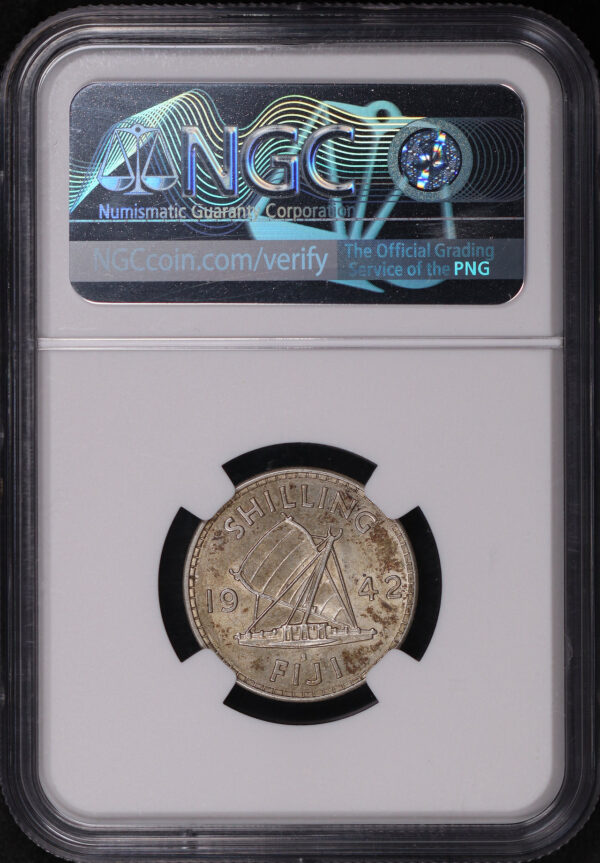 Reverse of this 1942-S Fiji  1 Shilling NGC AU-55