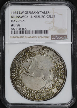 Obverse of this 1664 LW Germany  Taler Brunswick-Luneburg-Celle Dav-6521 NGC AU-58