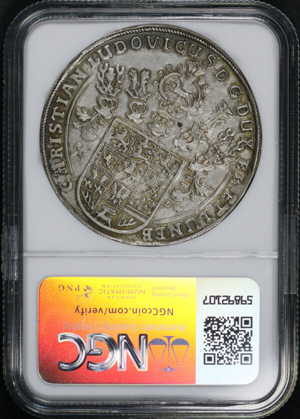 Reverse of this 1664 LW Germany  Taler Brunswick-Luneburg-Celle Dav-6521 NGC AU-58