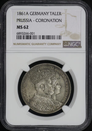 Obverse of this 1861A German States Prussia Silver Coronation Thaler KM#488 NGC MS-62