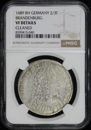 Obverse of this 1689 Bh Brandenburg Germany 2/3T NGC VF Details Cleaned