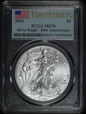 Obverse of this 2016 Silver Eagle 30th Anniversary PCGS MS-70 First Strike
