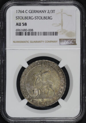 Obverse of this 1764 C Germany  2/3T Stolberg-Stolberg NGC AU-58
