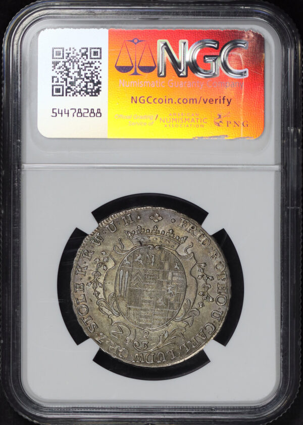 Reverse of this 1764 C Germany  2/3T Stolberg-Stolberg NGC AU-58