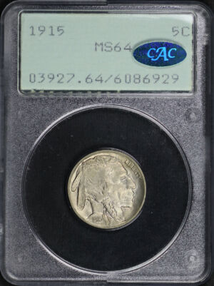 Obverse of this 1915 Buffalo Nickel PCGS MS-64 CAC  Old Green Rattler Holder