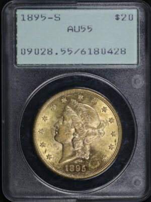 Obverse of this 1895-S Liberty Head $20 Type 3 PCGS AU-55 Old Green Rattler