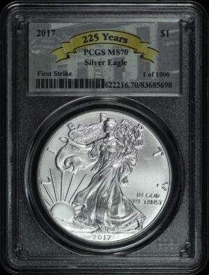 Obverse of this 2017 Silver Eagle PCGS MS-70 225 Years 1 of 1000 First Strike