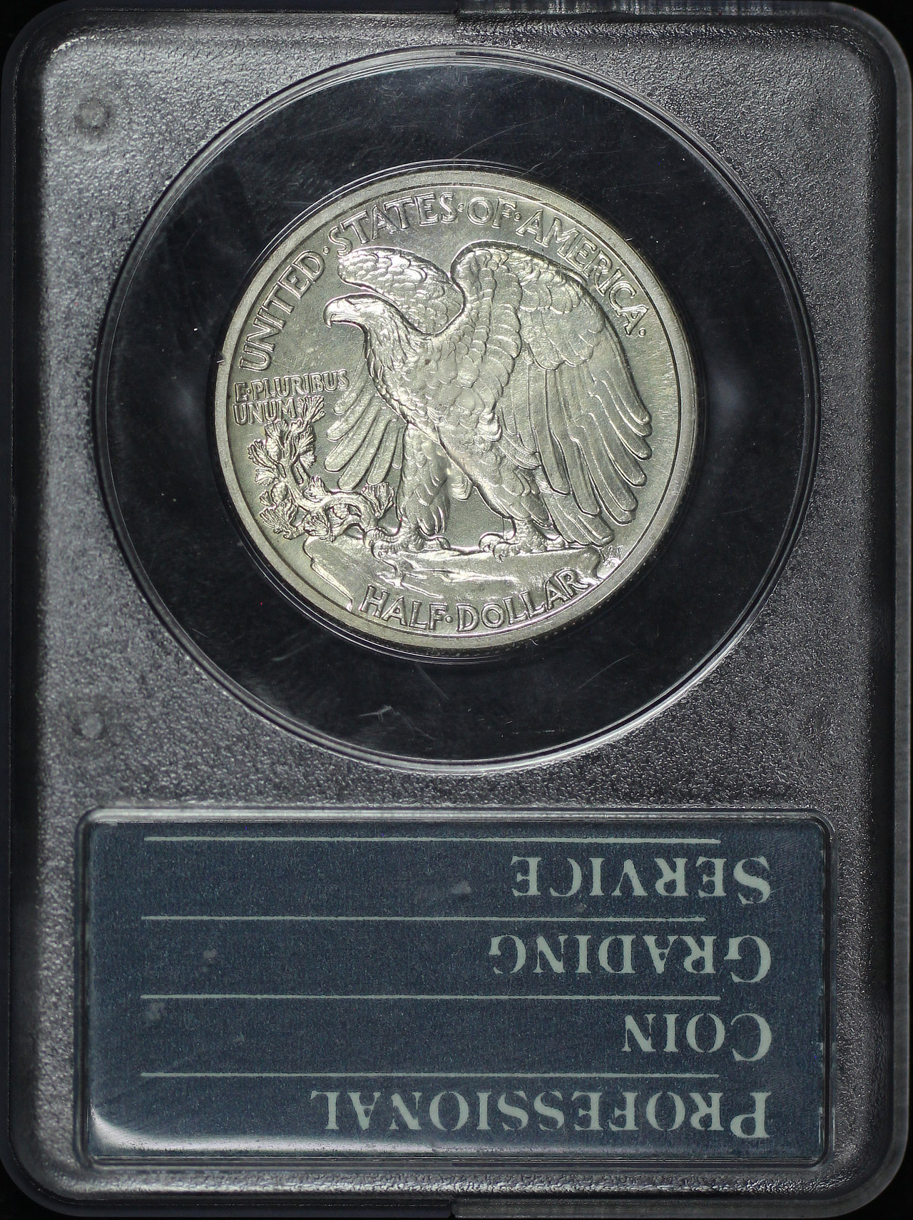 Reverse of this 1942 Walking Liberty Half Dollar PCGS PR-64 Old Green Rattler Holder