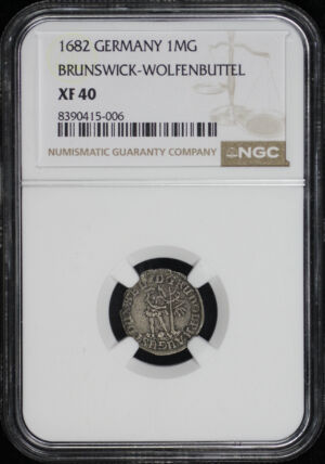 Obverse of this 1682 Brunswick-Wolfenbuttel, Germany 1MG NGC XF-40