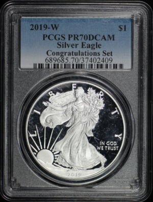 Obverse of this 2019-W Silver Eagle PCGS PR-70 DCAM Congratulations Set