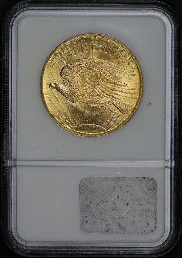 Reverse of this 1908 St. Gaudens $20 No Motto NGC MS-67 Wells Fargo
