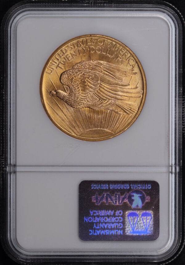 Reverse of this 1908 St. Gaudens $20 No Motto NGC MS-68 Wells Fargo