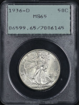 Obverse of this 1936-D Walking Liberty Half Dollar PCGS MS-65 Old Green Holder