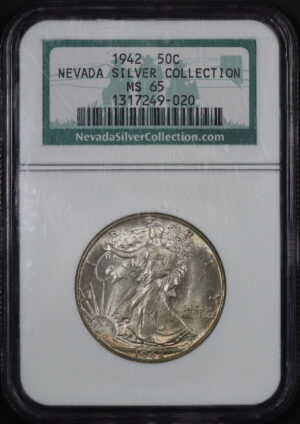 Obverse of this 1942 Walking Liberty Half Dollar NGC MS-65 NEVADA SILVER COLLECTION