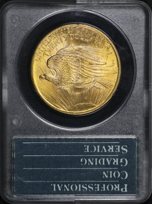 Reverse of this 1908 St. Gaudens $20 No Motto PCGS MS-65 CAC