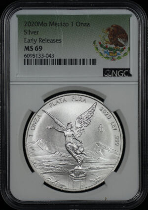 Obverse of this 2020-Mo Mexico Silver Libertad Onza NGC MS-69 Early Release
