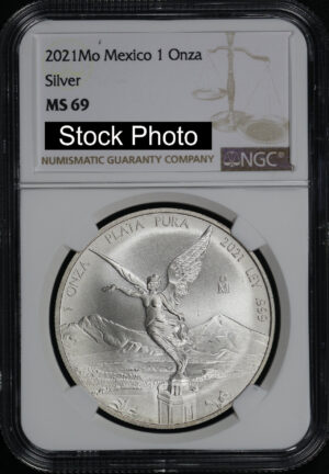 Obverse of this 2021 Mo Mexico Silver Libertad Onza NGC MS-69