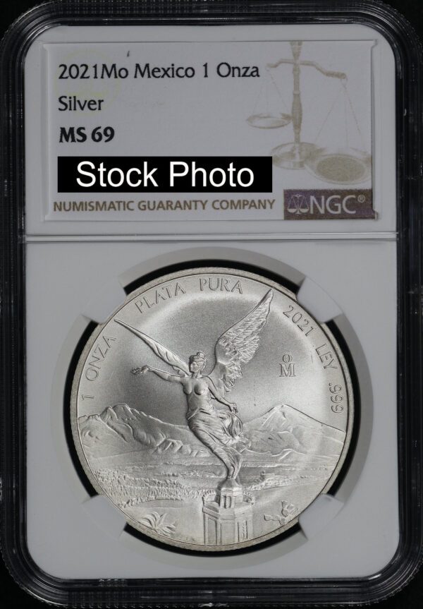 Obverse of this 2021 Mo Mexico Silver Libertad Onza NGC MS-69