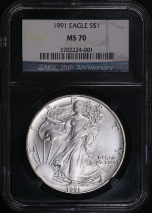 Obverse of this 1991 Silver Eagle NGC MS-70 Black Retro Holder