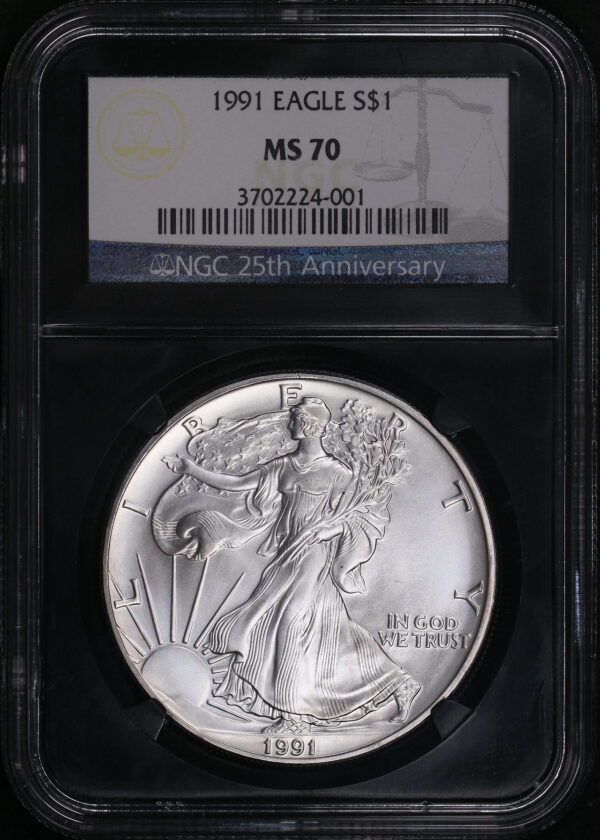Obverse of this 1991 Silver Eagle NGC MS-70 Black Retro Holder