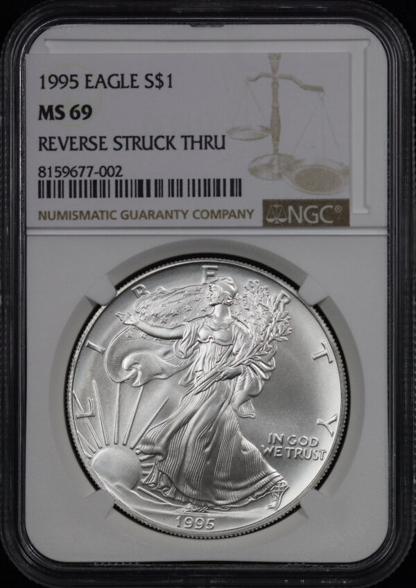 Obverse of this 1995 Silver Eagle NGC MS-69 Mint Error Reverse Struck Thru
