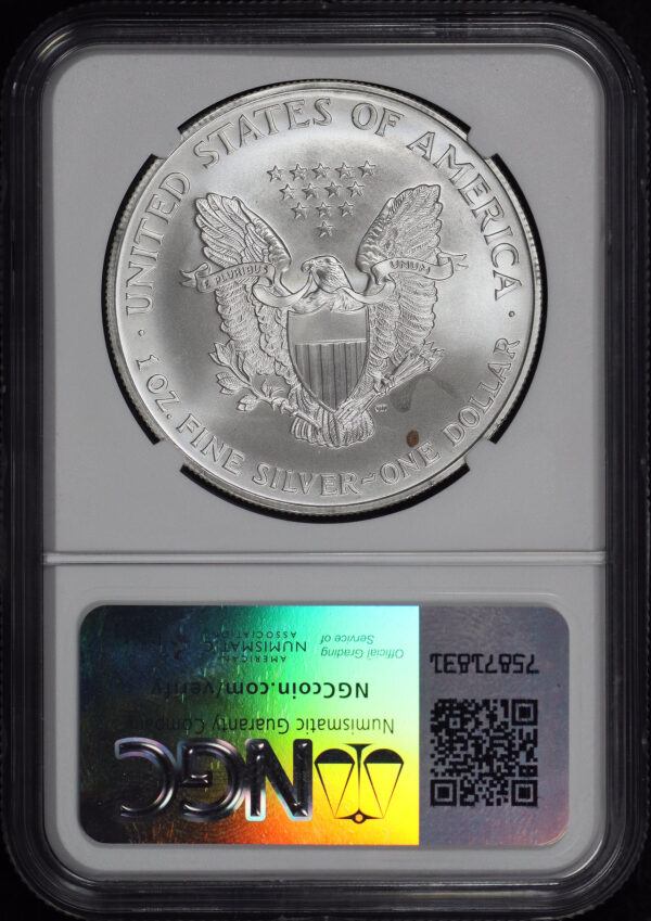 Reverse of this 1995 Silver Eagle NGC MS-69 Mint Error Reverse Struck Thru