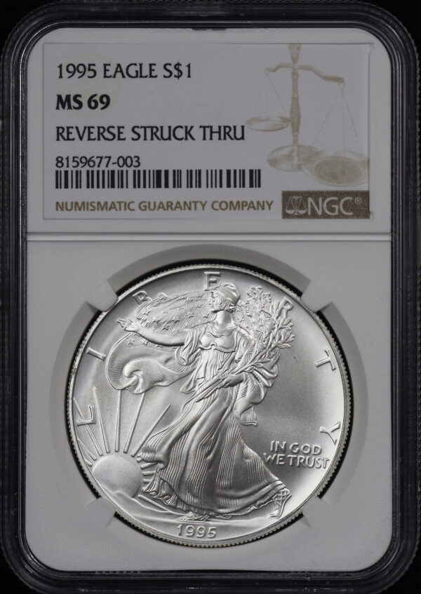 Obverse of this 1995 Silver Eagle NGC MS-69 Mint Error Reverse Struck Thru
