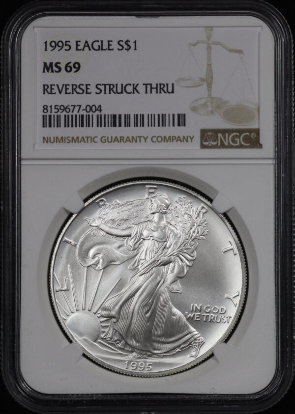 Obverse of this 1995 Silver Eagle NGC MS-69 Mint Error Reverse Struck Thru